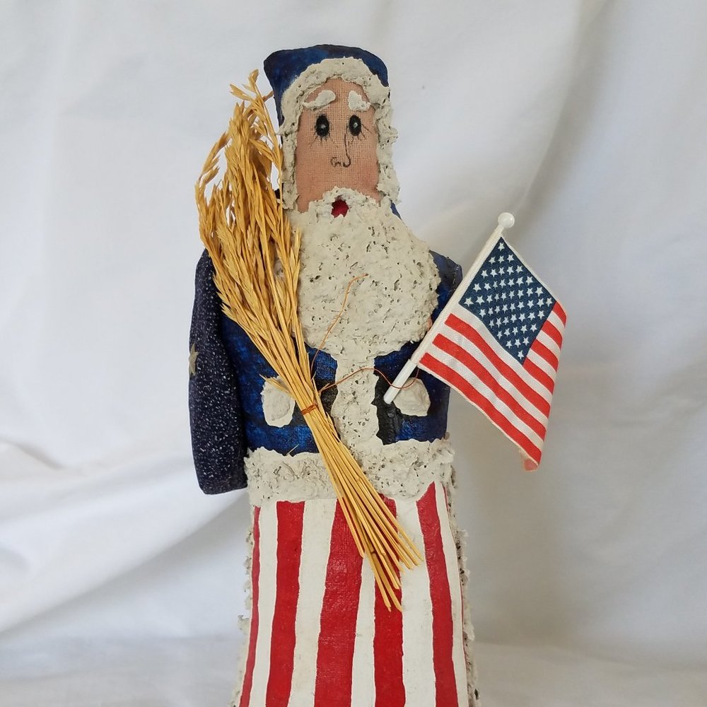 Hand made and Hand Painted Fabricmache Patriotic Santa Claus